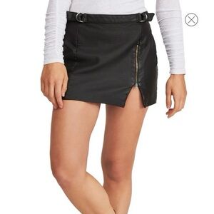Free people black midnight magic faux leather mini skirt